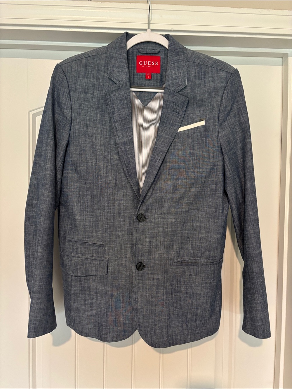 GUESS Men's Blue-Gray Textured Two-Button Blazer